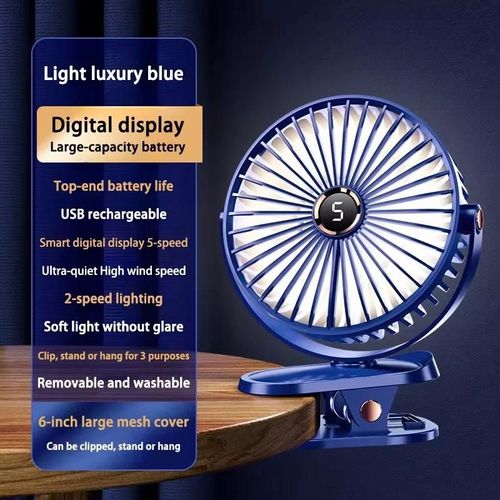Xiaomi ventilateur à clipser 8000mAh, 5 vitesses silencieux, rechargeable, portable bureau/camping, circulateur d¿air sans fil avec lumière LED ¿ Bleu