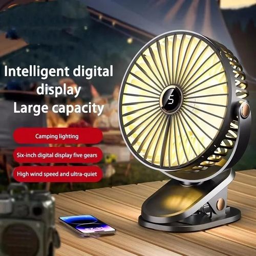 Xiaomi ventilateur à clipser 8000mAh, 5 vitesses silencieux, rechargeable, portable bureau/camping, circulateur d¿air sans fil avec lumière LED ¿ Noir
