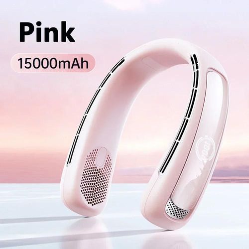 Ventilateur de cou portable 15000mAh, affichage numérique intelligent, USB rechargeable, sans lame, silencieux, sport et extérieur ¿ Rose