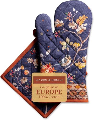 SUBZONAL-Kelim - Infinity 100% Coton - Gant de Four (19cm x 33cm) et maniques (20cm x 20cm) pour Barbecue, Cuisson, Cuisson, Four à Micro-Ondes, Barbecue, Thanksgiving/Noël