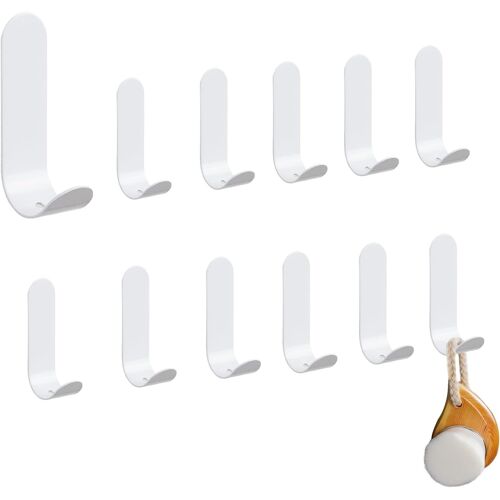 Crochet Adhesif Mural 12 Pièces,Patere Salle De Bain En Acier Inoxydable 304,Accroche Torchon Cuisine Sans Percage,Porte Mantkeau Adhésif,Blanc