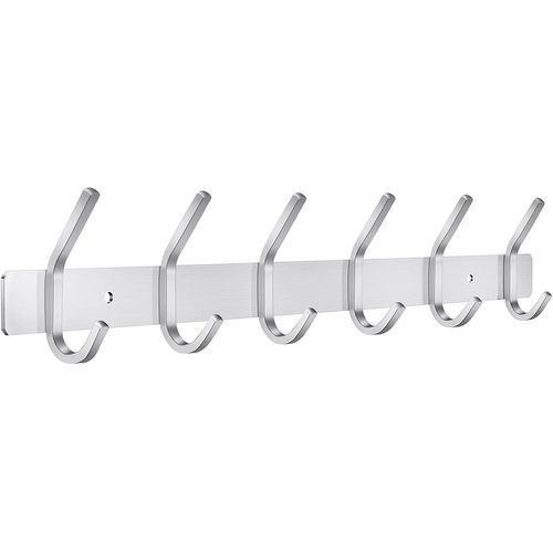 Porte Manteau Mural, Patères Porte Manteaux en Acier Inoxydable Crochet Mural pour Chambre Salle de Bain Cuisine (6-Crochet, Argent)