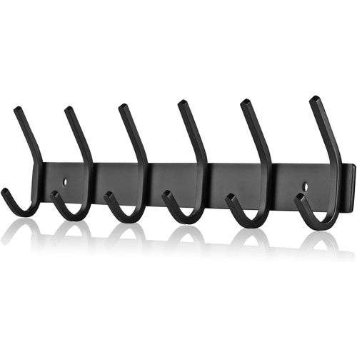 Porte Manteau Mural , Patères Porte Manteaux en Acier Inoxydable Crochet Mural pour Chambre Salle de Bain Cuisine (6-Crochet, Noir)
