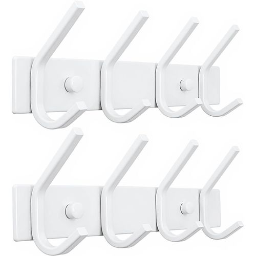 Porte Manteau Mural,Patères Porte Manteaux en Acier Inoxydable Crochet Mural pour Chambre Salle de Bain Cuisine (Blanc,4-Crochet 2pcs)