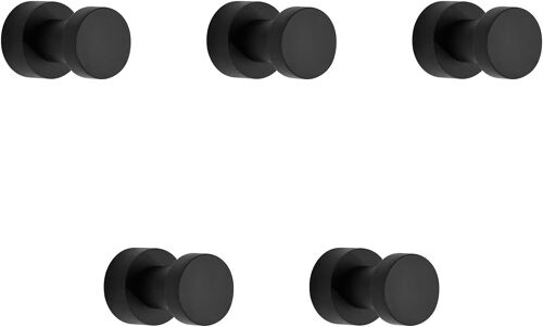 Crochets pour Serviettes de Bain Noir Mat - 5 Paquets en Métal Antirouille pour Robes et Manteaux - Adhésifs ou à Fixer au Mur pour la Salle de Bains
