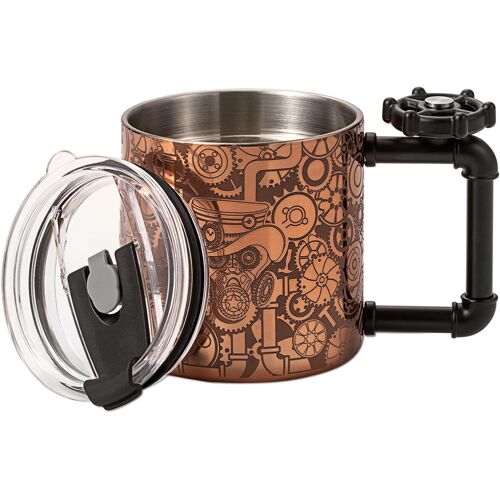 Sjzg-Tasse À Café Amusante En Acier Inoxydable - Tasse À Café Glacé À Double Paroi - Cadeau De Bureau - Verres Fantaisie Avec Poignée Gyroscopique Rotative, Couvercle Et Paille (Or Rose, 350 Ml)
