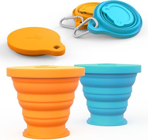 Tianyi-Tasse Pliable, Tasses En Silicone Pliables Avec Couvercle Et Mousqueton Ensemble De Tasse Portable Réutilisable Pour Pique-, Camping, Voyage De Randonnée En Plein Air (180ml, 2pcs)