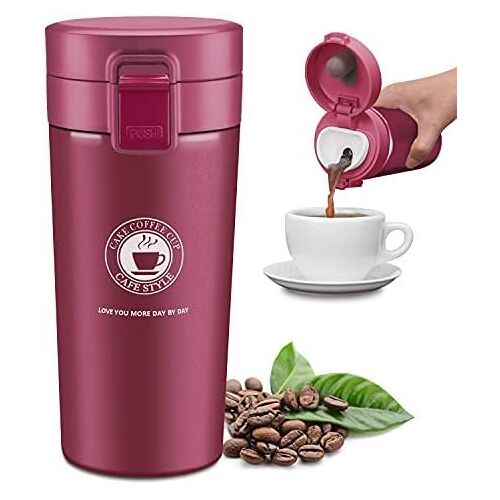 KALANKA-Mug Café Isotherme de Voyage 380 ML,Thermo Bouteille,Double Paroi Isolée sous Vide, sans Fuite, sans BPA, Acier Inoxydable (rouge)