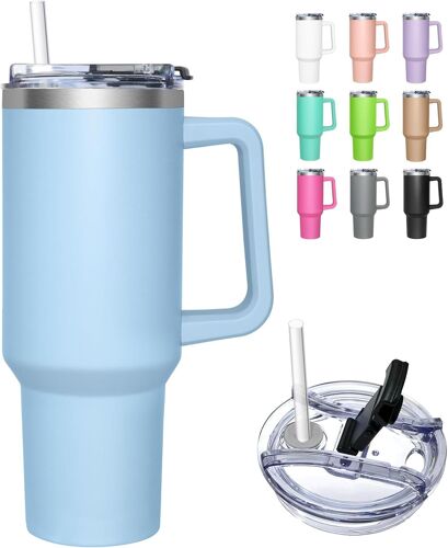 Mug Isotherme Avec 2-En-1 Couvercle, 1180ml Tumbler Avec Paille Et Poignée, Tasse Isotherme En Acier Inoxydable, Travel Mug Tumbler Gobelet Isotherme