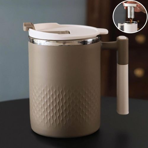 ERYI-Tasse À Thé Avec Infuseur Mug Isotherme Avec Poignée Tasse Thermos Café Tisaniere Avec Filtre Et Couvercle 450Ml, Acier Inoxydable 304, Plastique Pp Gobelet Thermos (Kaki)