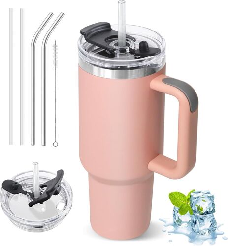 Mug Isotherme Avec Paille, 1200ml Tasse Isotherme Avec Poignée Et Couvercle, Gobelet Travel Mug Tumbler Avec Couverture Multifonction