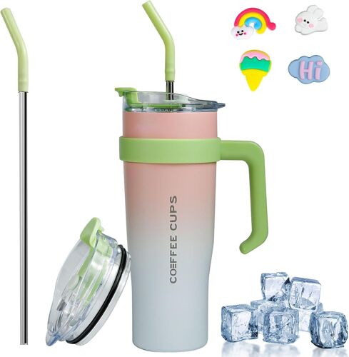 40Oz Mug Isotherme, 1182Ml Sans Bpa Tasse À Café Acier Inoxydable, Café Avec Paille Et Poignée, Double Isolée Tasse Isotherme, Travel Mug Tumbler, Tasse Cafe Voyage (Dégradé De Couleur)