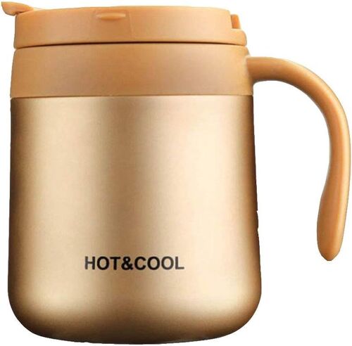 Kalanka-Tasse À Café En Acier Inoxydable De 355 Ml, Tasse À Double Paroi Isotherme Avec Couvercle Et Poignée Pour Garder Les Boissons Chaudes Et Froides (Doré 12oz)