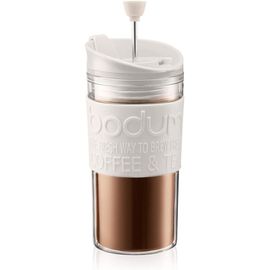SUBZONAL-Bodum 11102-913S Mug à Piston Isotherme Couvercle à Clapet, Blanc, Transparent, 0,35 L, Plastique, 8,9 cm