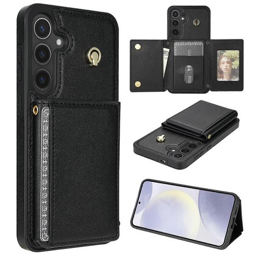 Pour Samsung Galaxy S24 Fe Coque Porte-Carte À Trois Volets Béquille Couverture Arrière En Cuir Tpu Avec Épaule S