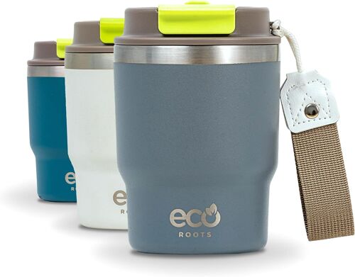 Tzf-Ecoroots Evergreen - Gobelet Isotherme 360 Ml | Thermo En Acier Inoxydable | Anti-Fuite, Sans Bpa Et Avec Sangle Amovible | Léger Et Compact | Café Et Boissons Chaudes Ou Froides (Gris Perle)