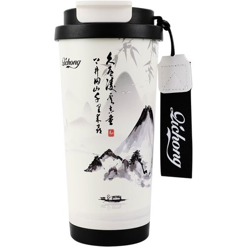 KALANKA-Tasse a Cafe Thermos Isotherme,Mug Isotherme 500ml,Thermos avec Couvercle Étanche,Double paroi en acier Inoxydable Tasses à café Avec paille pliable,pour Café Chaud et Froid, Lait et Thé
