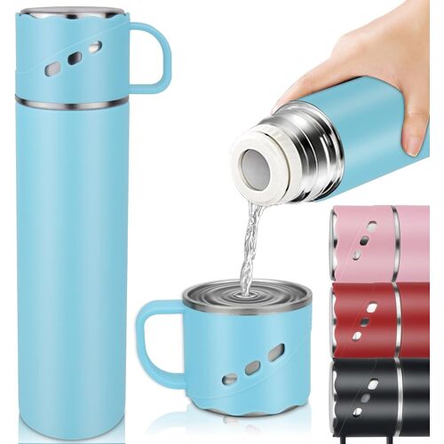 Bouteille Isotherme 550ml, Gourde Isotherme Double Paroi Isolée Sous Vide Acier Inoxydable, Mug Isotherme Sans Bpa Froid&chaud En Métal- Bouteille D'eau Pour Enfant & Adulte, Sport, Gym, École (Bleu)