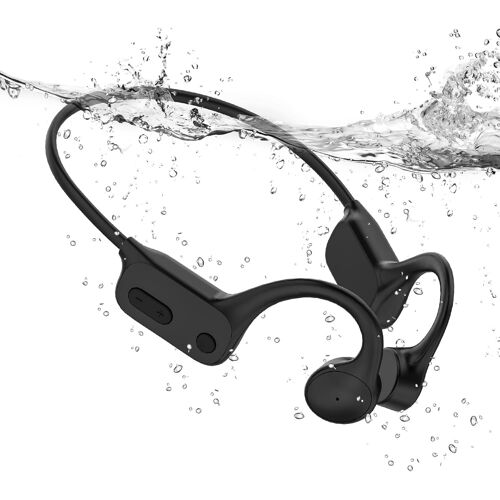 MEVRONISSHOP-Casque de Natation Étanche IPX8 à Conduction Osseuse, Casque sous-Marin avec Lecteur MP3 32 Go et Bluetooth 5.4, avec Microphone, pour Piscine, Mer, Triathlon, Course à Pied, Marche