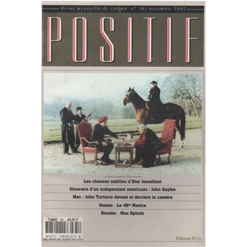 Positif N° 381 _ Novembre 1992 _ Dossier : Max Ophuls / Otar Iosseliani / John Sayles / Mac : John Turturro / 49e Mostra Venise