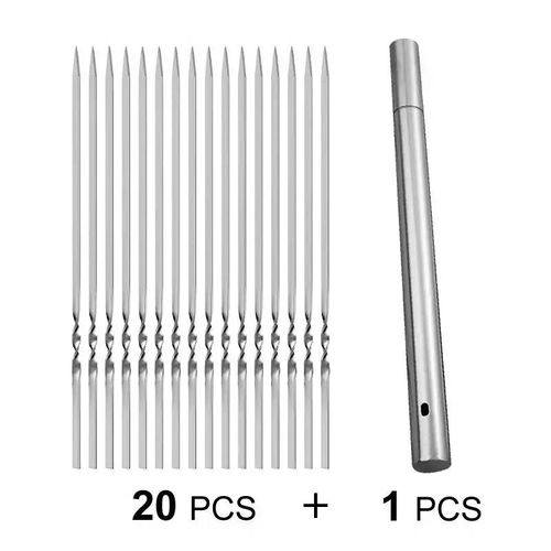 Lot De 20 Brochettes Bbq Inox Avec Tube De Rangement