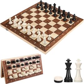 Jeu D'échecs,3 En 1 Echiquier Magnetique Jeu De Dames Echecs,Pliable Jeu Echec En Bois,Portable Echiquier Pour Voyage Enfants Et Adultes (39×39cm)