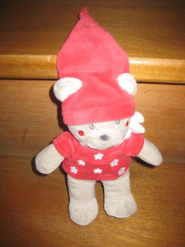Doudou Ours Rouge Étoiles Pommettes Rouge Nicotoy 19 Cm