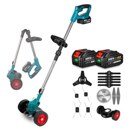 Tondeuse à gazon électrique sans fil 1500 W 12 000 tr/min, coupe-herbe réglable et pliable, outils de jardinage avec 2 batteries
