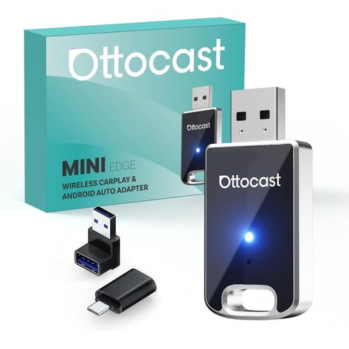 Ottocast Adaptateur 2-En-1 Carplay Sans Fil, Otto Cast Mini Edge Pour Ios 10+ & Android 11+, Connexion Transparente Pour Voitures Équipées De Carplay/Android Auto Câblé D’Origine