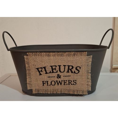 Petite baignoire décorative cottage neuve en métal. couleur gris foncé.