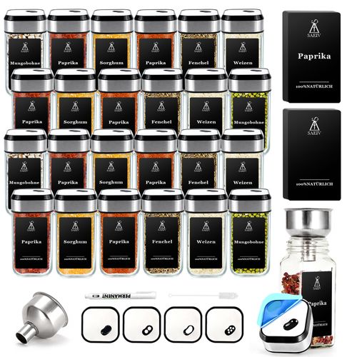 24 Pots À Épices 120ml, Set Carré De Pots À Épices Rotatifs À 360°, Trois Calibres, Réglables, Avec Étiquette Pour Épices, Rangement Pour Épices De Cuisine