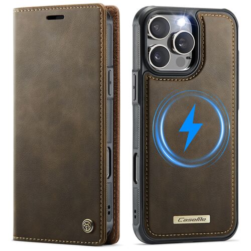 Coque pour iPhone 15 Pro Max,Étui Housse iPhone 15 Pro Max AntichocSupport Pliable,Clamshell,magnetic detachable function,2-in-1 magsafe detachable wallet case - Brun