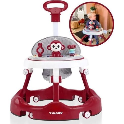 Twinky® Babywalker 3-En-1 | Rouge | Trotteur Bébé Évolutif & Luxe | Trottinette, Tapis Pieds & Poignée | Premiers Pas Ludiques