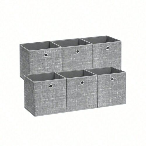 Boîtes de rangement, Lot de 6, Coffres de rangement en tissu Non-Tissé avec poignée, 33 x 33 x 33 cm, Cubes, Pliables, Rangement de vêtements, Gris