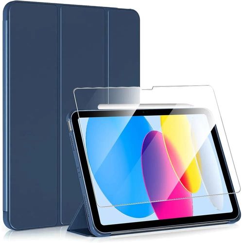Coque + Verre Trempé pour iPad A16 (11"") / iPad 10 2022 (10,9"" 10e Génération) Protection avec Fonction Support - Bleu Marine - E.F.Connection