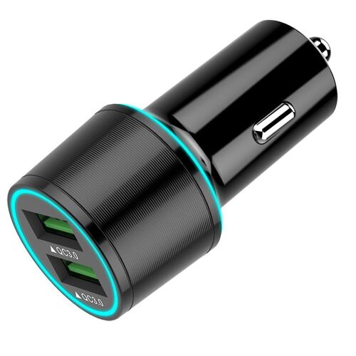 Chargeur De Voiture Rapide Double Usb Avec Quick Charge 3.0, Puissance De Sortie 18 W, Éclairage Led, Compatible Avec Plusieurs Appareils