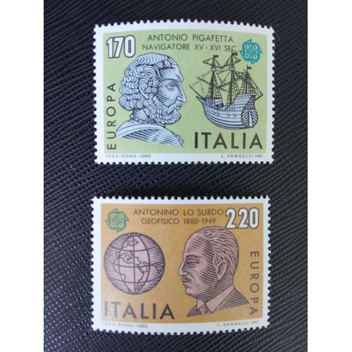 Timbre Italie Y T 1418 - 1419 Séries : Europa (C.E.P.T.) - Personnalités 1980 (020709 )