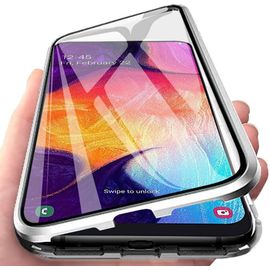 Coque Magnétique Samsung Galaxy A7 2018 Protection 360° Verre Trempé Avant/Arrière Cadre Aluminium Ultra Mince Compatible Charge Sans Fil Coupes Précises