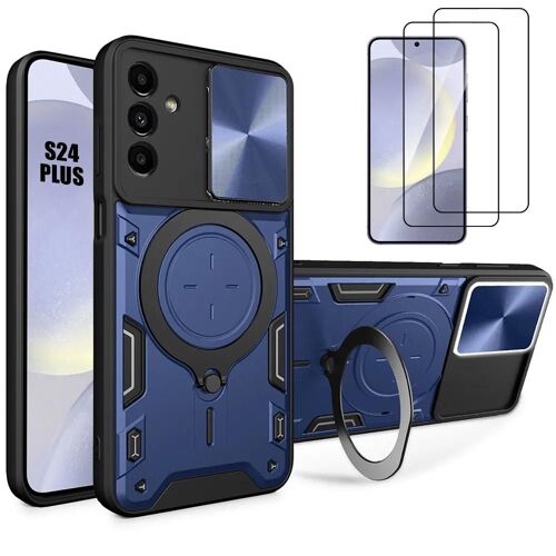 Coque + 2 Verres Trempés Pour Samsung Galaxy S24 Plus (S24+) - Protection Avec Couvercle Caméra - Bleu Marine - E.F.Connection