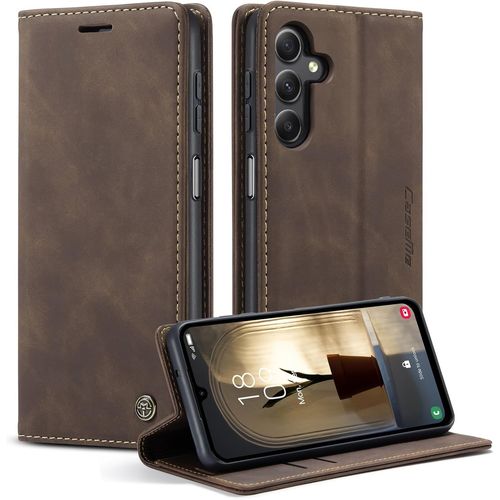 Kal-Coque Pour Samsung Galaxy S24 Fe Clapet Case En Cuir Pochette Protection Portefeuille Rabat Etui Premium Housse Porte Carte Magnétique Étui Pour Samsung Galaxy S24 Fe, Café