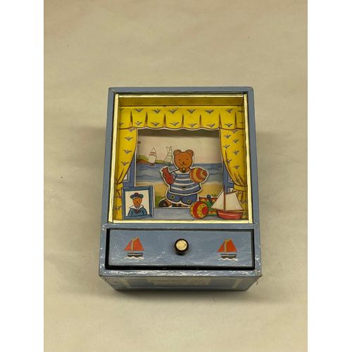 Boîte à musique vintage enfant – décor marin nounours – tiroir décoratif