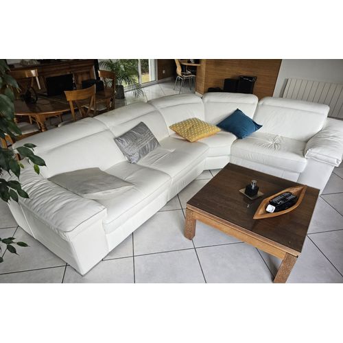 Magnifique Canapé D¿Angle En Cuir Blanc