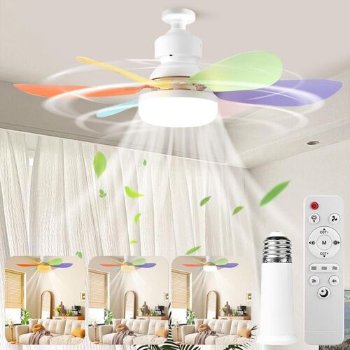 Lampe Ventilateur Plafond, 40W Ventilateur plafond avec lumière, E27 Ventilateur de Plafond Silencieux Avec Lumière et Télécommande, 6 Pales, 3 Vitesses (Couleur+ Rallonge+ Base)