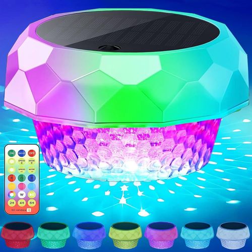 Uiiuy-Lumiere Piscine Rgb Led Lampe Piscine Solaire, Lumiere Piscine Hors Sol Avec Télécommande, Ip68 Étanche Lampe Flottante Pour Jardin Baignoire Spa Aquarium Exterieur Décoration