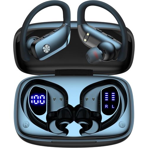 BMTTERQGWO-bmani Ecouteurs Bluetooth Sans Fil 48h Autonomie Sport Affichage LED Crochet Oreille Micro Integre Entrainement Noir
