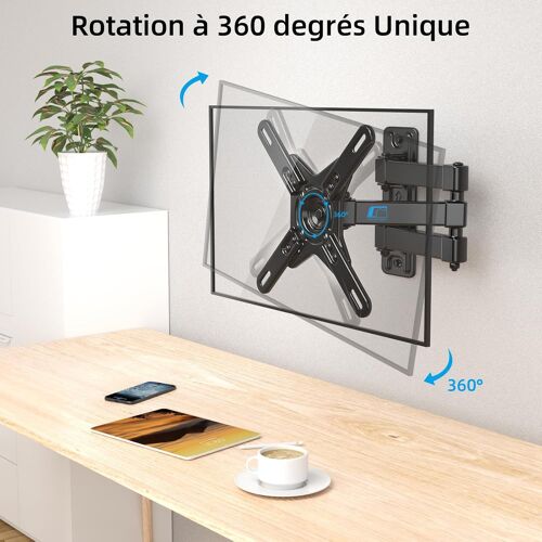 Support Mural TV 17-42 Pouces, Fixation Murale TV Orientable et Inclinable, Accroche TV avec Bras pour Petite Télévision/PC Écran Plat/Incurvé, VESA Max de 200x200 mm, Capacité de 20kg