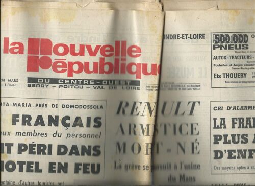 Journal La Nouvelle République Du Centre Ouest 28/03/1975 Jean Marais, Philippe Clay - Dans Case Trésor R T L : Michel Sardou, Rika Zaraï, Charles Trenet, Carlos, Huges Auffray