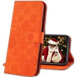 Coque Apple Iphone X,Antichoc Housse Pu Leather Gaufrage Flip Case Portefeuille Etui Rabat Bequille Fentes Pour Cartes Magnetique Coque Pour Apple Iphone X. Cy3 Orange