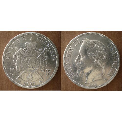 France 5 Francs 1867 Atelier Bb Atelier Strasbourg Piece Argent Ecu Napoleon Franc