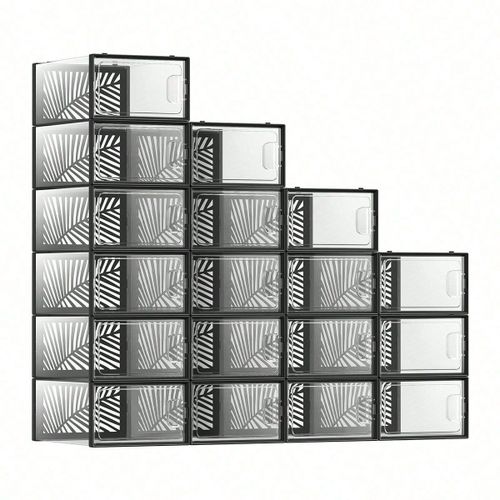 Boîte à chaussures Transparent, Lot de 18, Boîte de rangement, Pointure 44, Empilables, Transparent et Noir